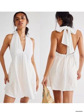 white halter neck backless dress Goldie
